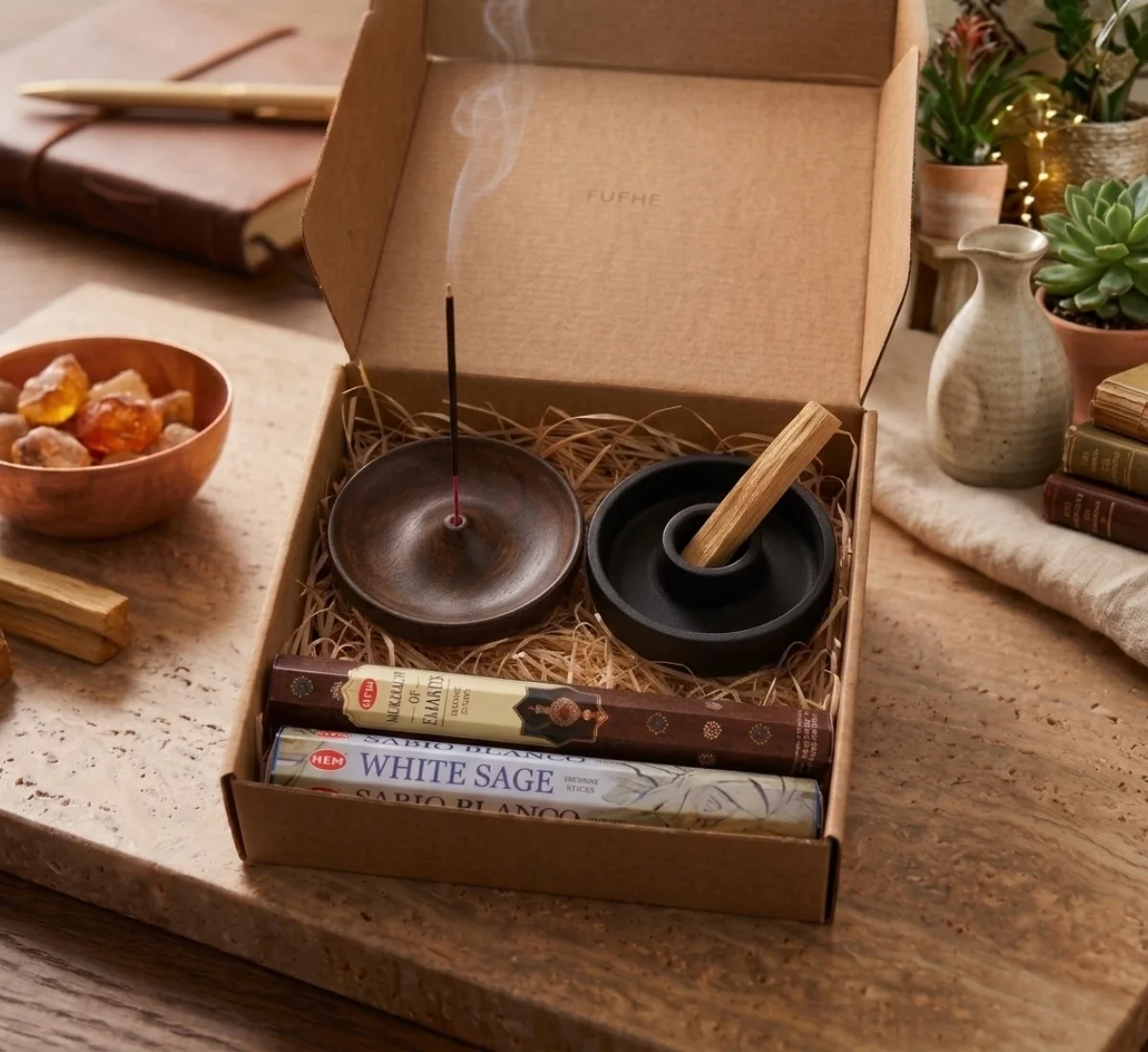 Aura ve Zihin Temizliği Ritüel Seti – Beyaz Adaçayı &amp; Palo Santo Arınma Kutusu