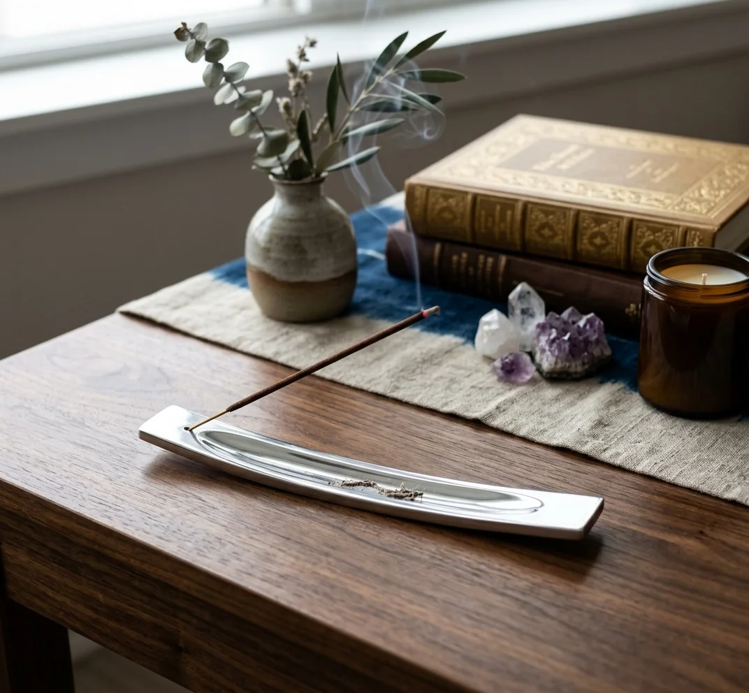 Minimalist Parlak Gümüş Kayık Metal Tütsülük